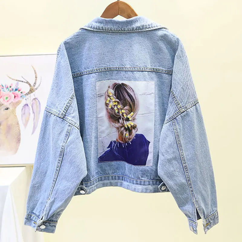 

Korea bf Wind Patch Plus Size Denim Jacket Women 2019 Spring New Harajuku 3D Pattern Big Pocket Student Casual Jacket Female 04