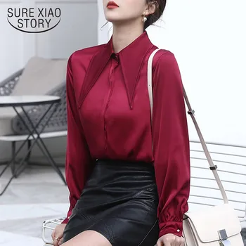 

Chiffon women blouse long sleeve lantern shirt 2019 Spring new satin tops red women shirts office women blouses shirts 2150 50