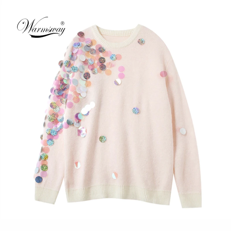 

Spring Beading Sequins Loose Knitted Long Sweaters Women 2019 Fashion Long Sleeve Ladies thin Pullovers Casual Jersey C-058
