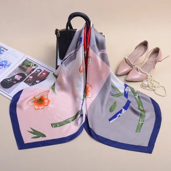 

Shistal-pure silk square scarf 110cm flower fashion print women and girl shawl