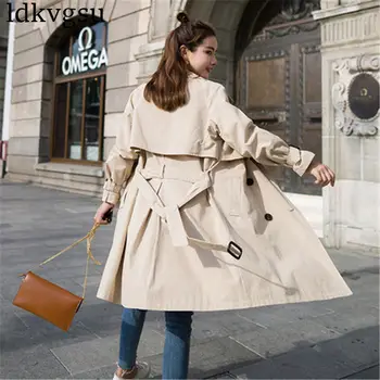 

2020 New Spring Autumn Long Trench Coats Women Korean Khaki Casual Chic Windbreaker Outerwear V338