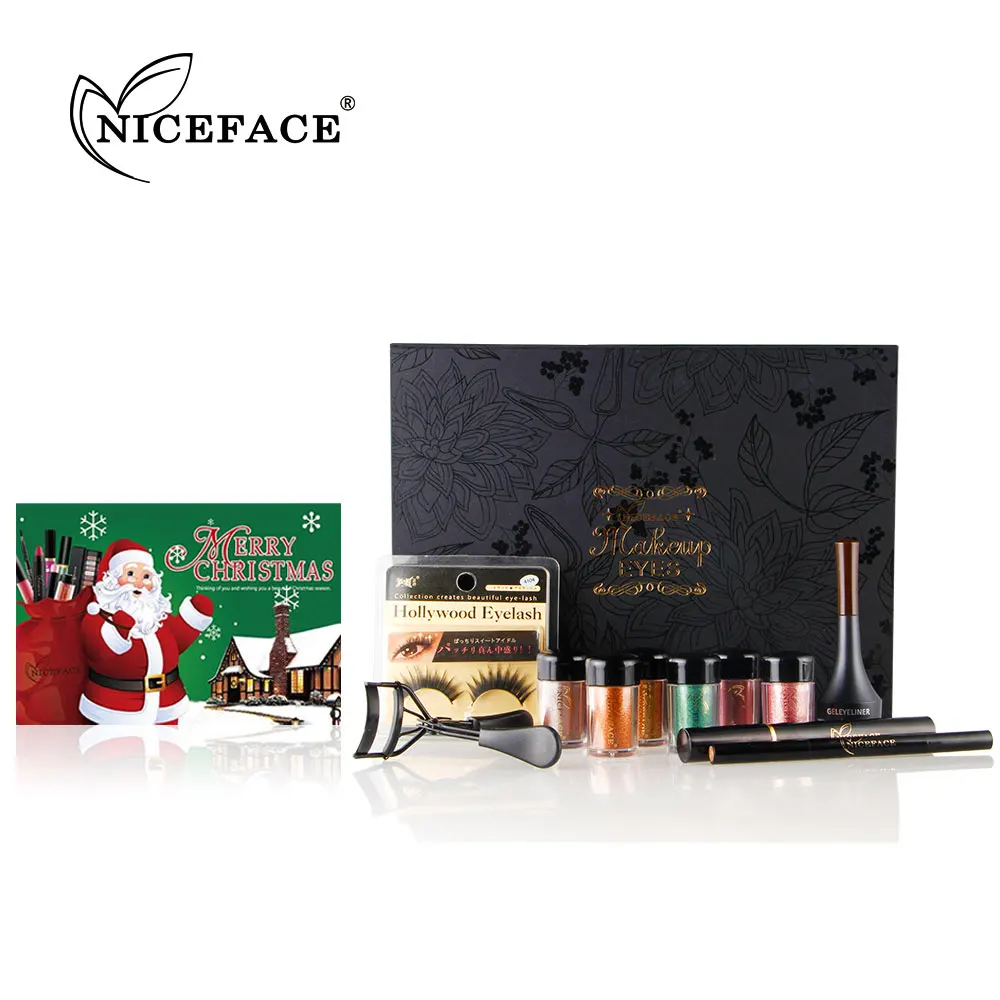 

NICEFACE (Christmas Gift) Glitter Eye Makeup Powder Eyeliner Mascara False eyelashes Eye Shadow Liner Combination Set Beauty