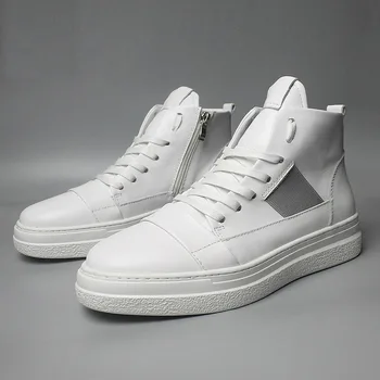 

white Shoes Men Sneaker Shoe high quality Brand Leisure High Top Soft Lace Up Youth Male Cow Suede Cowhide Casual Shoe male38-44