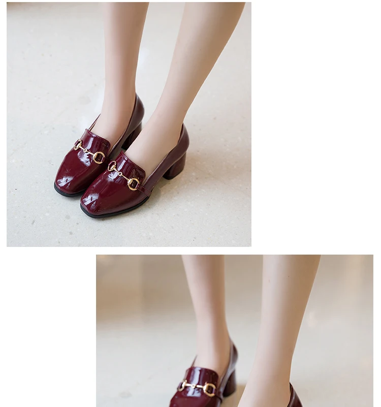 Г. Новые корейские лакированные кожаные туфли женские рабочие туфли-лодочки на толстом каблуке Большие размеры 43, 46, 47, повседневные тонкие туфли без застежки на высоком каблуке