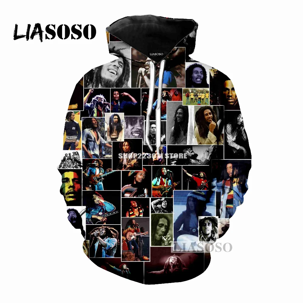 LIASOSO, последняя мода, худи для мужчин и женщин, толстовка с капюшоном Bob Marley, 3D принт, мужская и женская толстовка, модная брендовая одежда M043