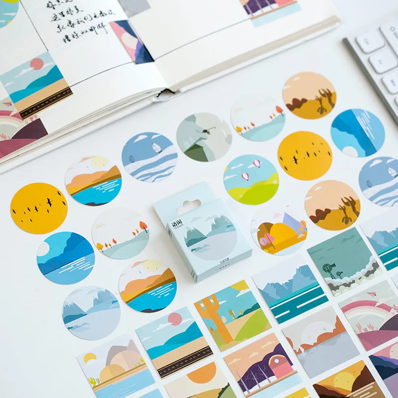 1PACK=50PCS Cute Scenery Sealing Stickers 45mm*45mm DIY Paper Sticker