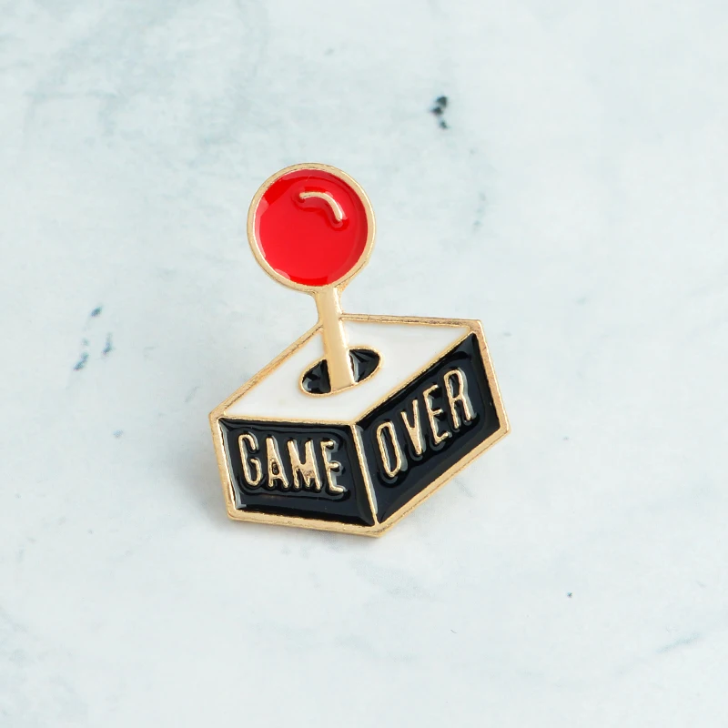 

GAME OVER Enamel Brooch Cartoon Gamepad pins for Denim clothes bag Button Badge Cute Jewelry Gift for Kids friends boys