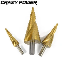 CRAZY POWER 3pcs Hex Hss High Speed Steel Titanium Coated Spiral Grooved Step Drill Bits Set