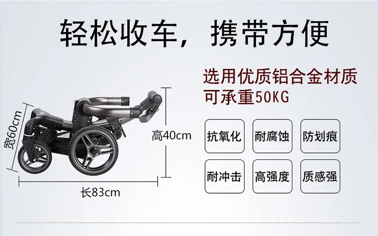 Роскошная многофункциональная Высококачественная детская коляска из алюминиевого сплава, переносная кожаная Двусторонняя коляска, детская коляска с высоким пейзажем