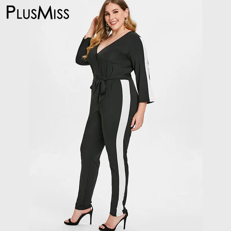 PlusMiss размера плюс XXXXXL элегантные черные длинные брюки комбинезон XXXXL XXXL XXL, женская одежда для работы вечерние Macacao Feminino