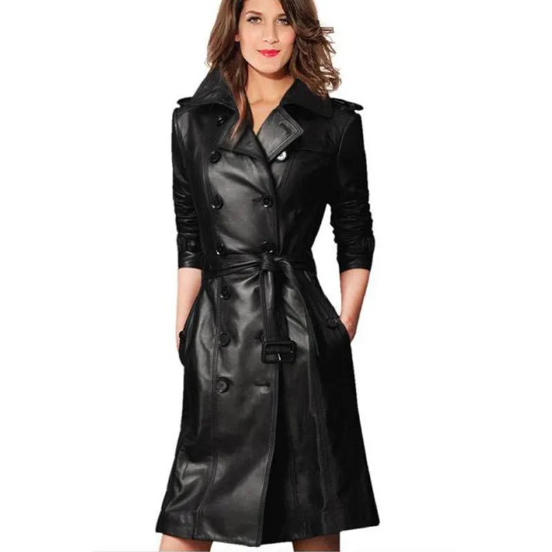 Popular Black Leather Trench Coat Women-Buy Cheap Black