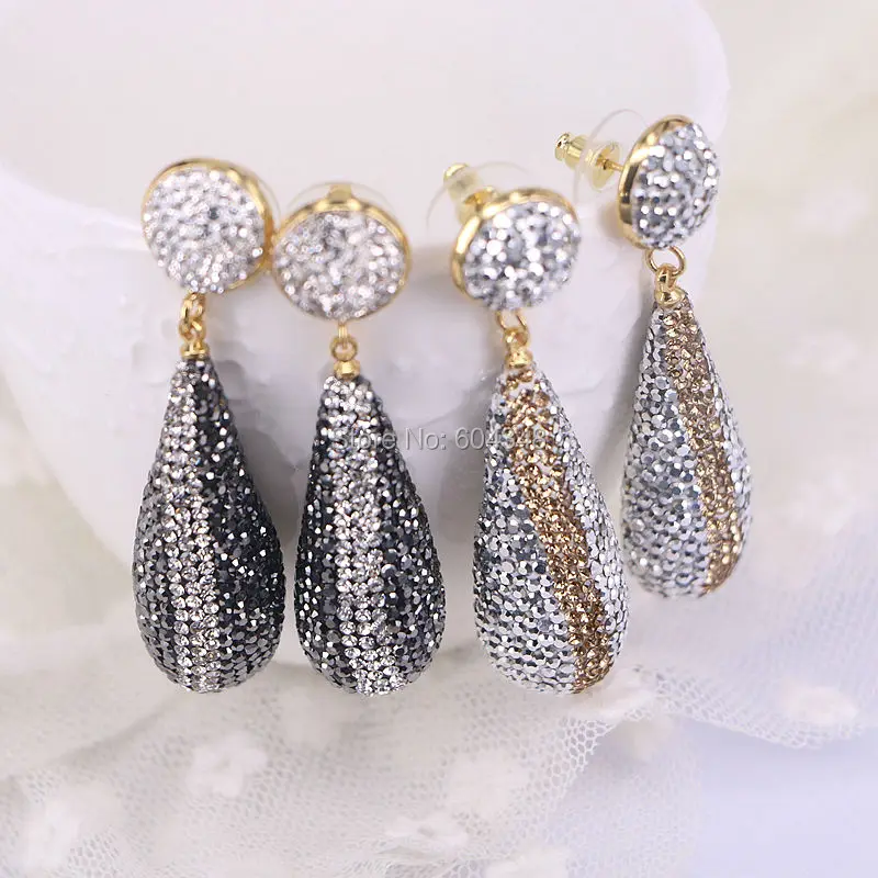 

5Pairs Zyunz Jewelry Earrings, Drop shape Black Silver Gold Crystal Earrings Pave Rhinestone Zircon Dangle Earring