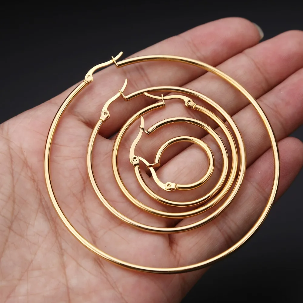 Позолоченные серьги-кольца из нержавеющей стали для женщин и девушек