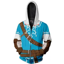 Легенда о Зельде Толстовка дыхание диких звеньев зеленый синий 3D печати толстовки на молнии Косплей пальто с капюшоном куртка