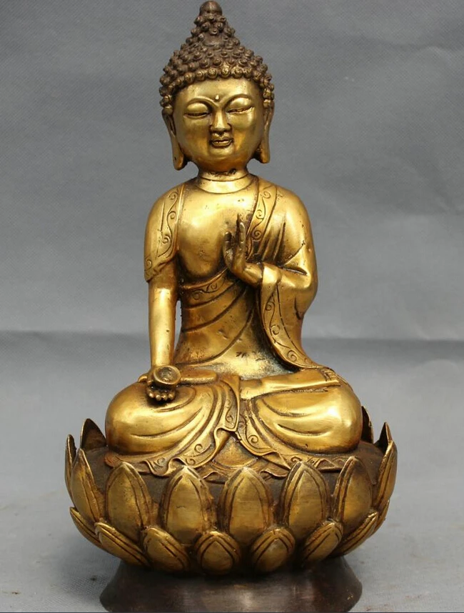 

S4705 11" Folk Tibet Bronze Gilt Buddhist Sakyamuni Shakyamuni Buddha On Lotus Statue D0317