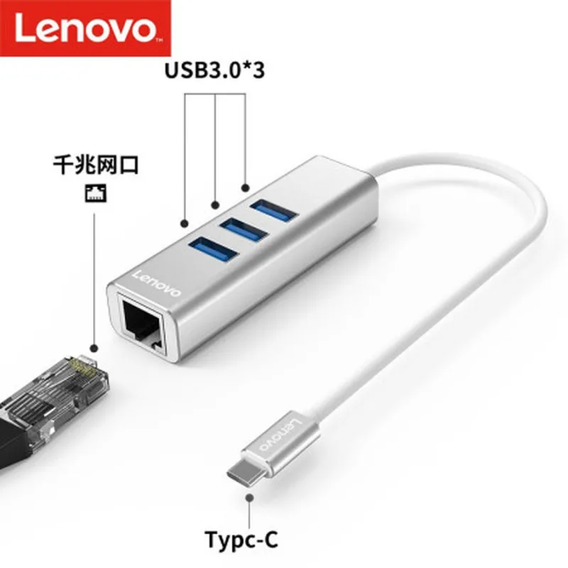 Lenovo 3 Ethernet RJ45 USB 3,0 концентратор type-c USBc до 3 портов usb гигабитный LAN адаптер для notbook