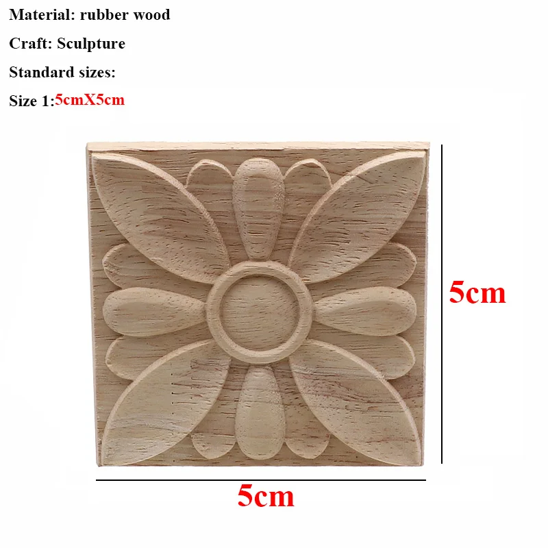 Винтажная Неокрашенная древесина наклейки с резьбой угловая аппликация, рама для домашней мебели настенные двери шкафа декоративные деревянные миниатюрные ремесла - Цвет: 5cmX5cm