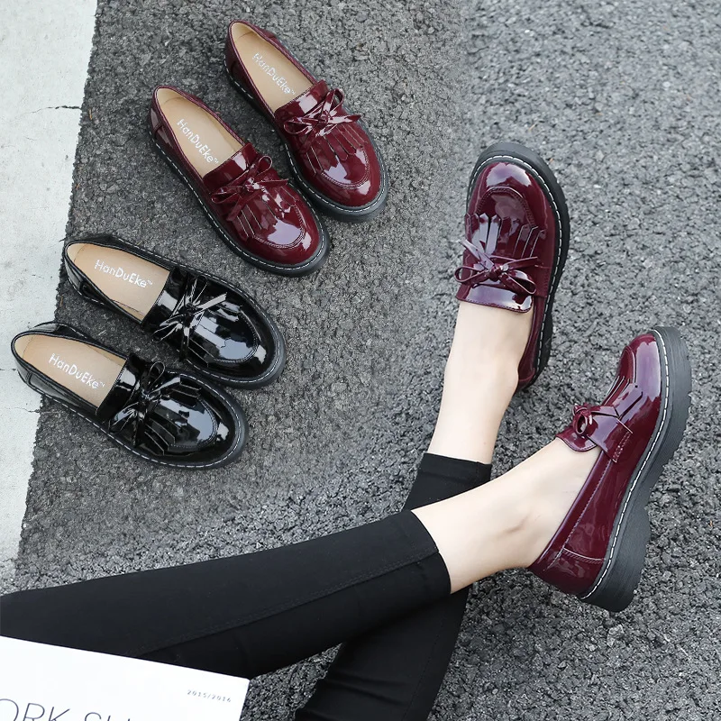 Осень Винтаж бахромой и бантом, английский, Стиль, красивое модное, комфортная и дышащая Для женщин кожа Shoes.6.15