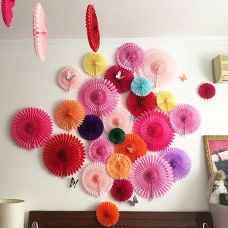 5Pcs/Lot 6/8/10/12inch Wholesale Tissue Paper Fans Hanging Fan Lantern