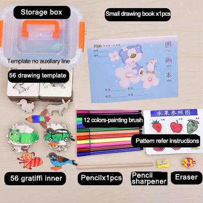 Draw set(about 56pcs Детские деревянные граффити Шаблоны Живопись Искусство Инструменты Набор для детского творчества детский сад набросок рисунок дети учатся - Цвет: Draw set(about 56pcs