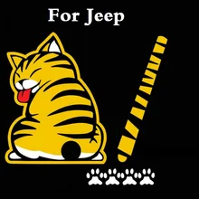 Cartoon Funny Cat Moving Tail Car Stickers Reflective Decals For Jeep Liberty Renegade Wrangler Commander