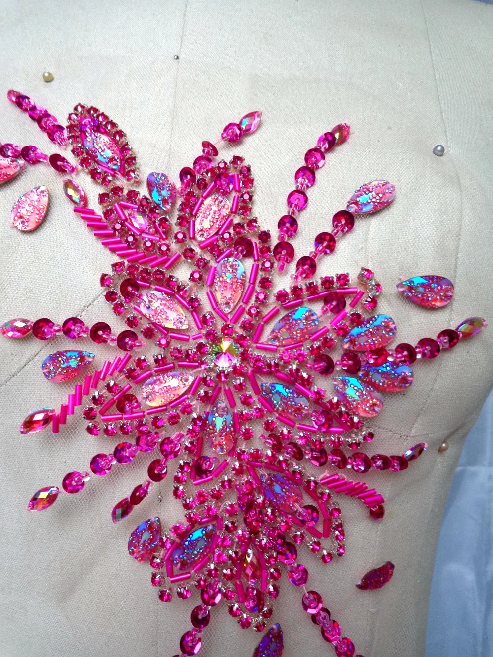 A10 handmade rose red sew on rhinestones sequins beads applique