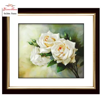 

Golden panno,Needlework,Embroidery,DIY Floral Painting,Cross stitch,kits beautiful white rose Cross-stitch,Sets For Embroidery