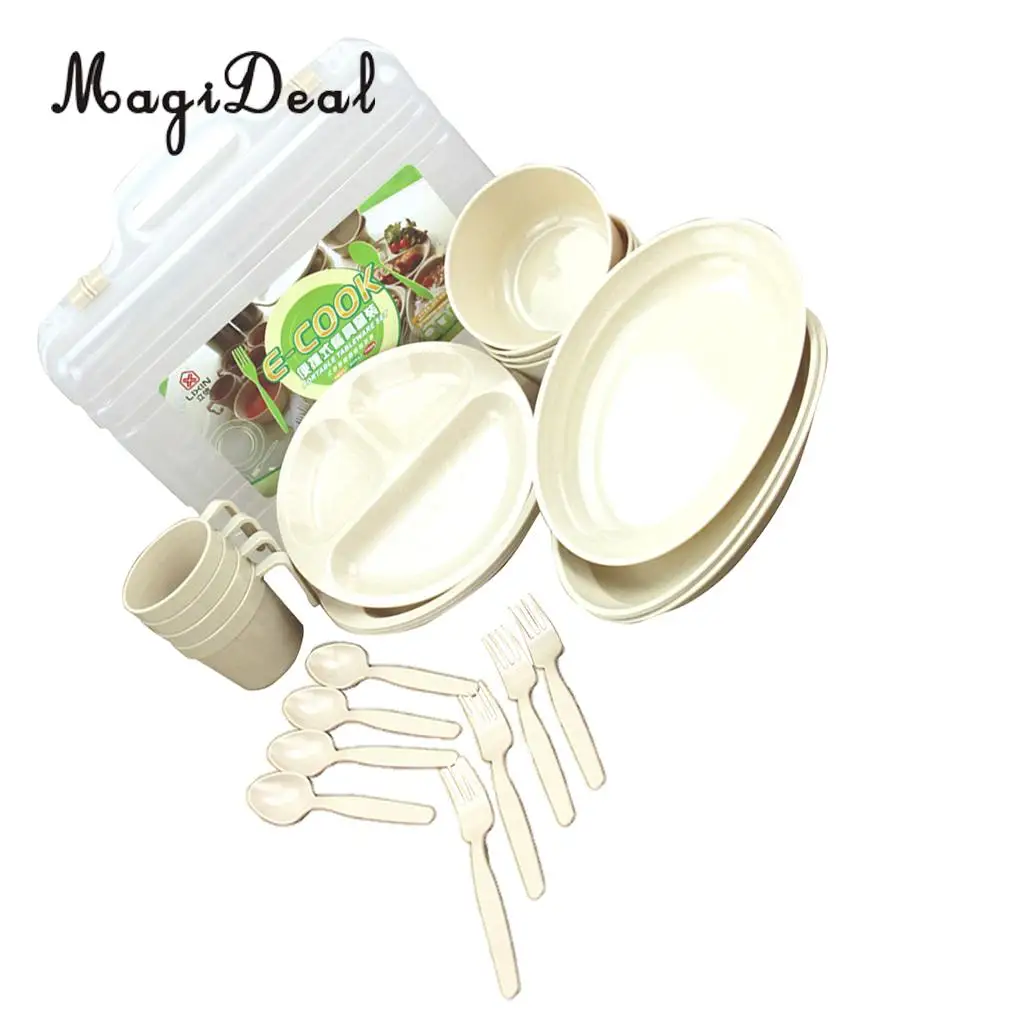 MagiDeal 24 Pieces Plastic Picnic Camping Outdoor Plastic Reusable Tableware Dishes Set for Camping BBQ Beach Outdoor Tableware