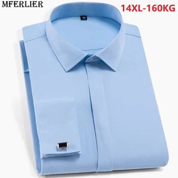 

MFERLIER men plus size shirt 8XL 9XL 10XL 12XL 14XL Long sleeve big size Dress shirt autumn summer blue work Business fashion