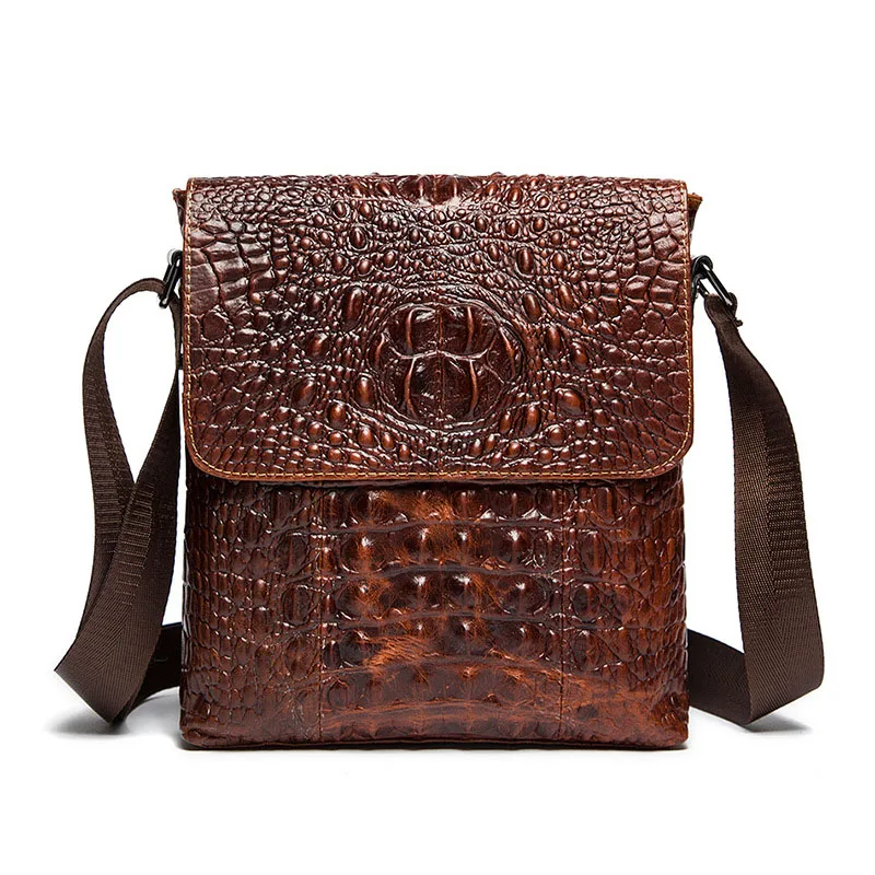 Fashion new wear-resistant printed crocodile pattern men bags Genuine Leather bag men's casual shoulder Messenger bags