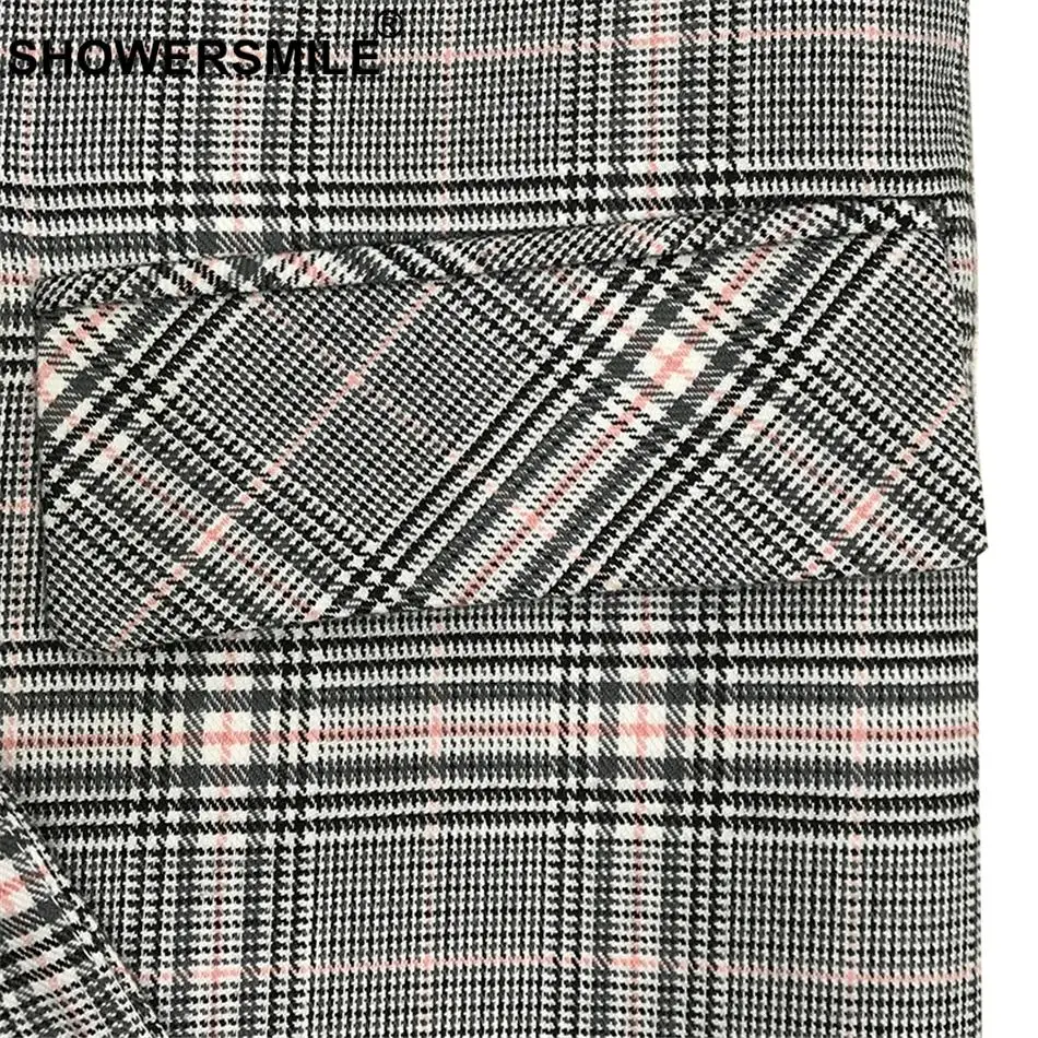 SHOWERSMILE Tartan Vest Women Checkered Waistcoat Designer Long Sleeveless Female Lapel Collar England Style Sleeveless Jackets