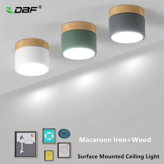 Special Offers [DBF]Macaroon Iron+Wood Surface Mounted Ceiling Downlight 5W 12W LED Ceiling Spot Light AC110/220V for Kitchen Living room Decor