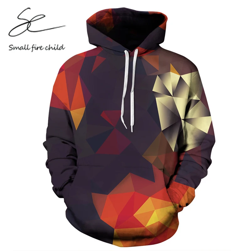 Fashion Autumn Winter Regular Hooded Men/women 3d Geometric shape