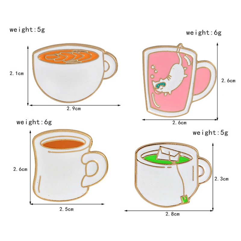 4 шт./партия, значки для кофейных чашек с мультяшным котом, брошки пуговицы заколки, джинсовая куртка, булавка для украшения ювелирных изделий, значок для одежды, значки с отворотом