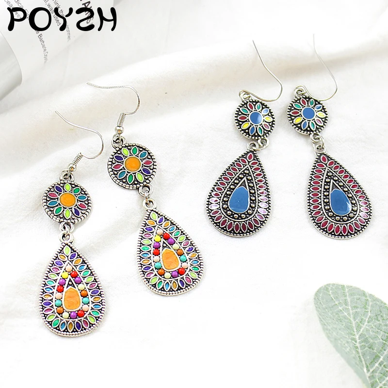 

Bohemia Water Drop Shaped drop Earrings Vintage Colorful Painting Dangle Earrings Classic Fashion jewelry For Women Brincos