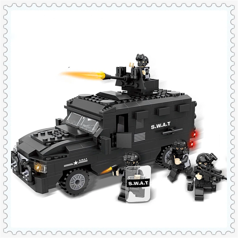 

423Pcs SWAT Police Explosion Proof Car Building Block Toys Compatible Legoe HSANHE 6509 Figure Brinquedos Gift For Children