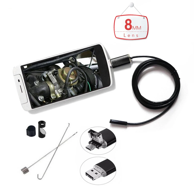 AN99 2в1 эндоскоп камера OTG Micro usb змея 8 мм мини водонепроницаемый осмотр бороскоп