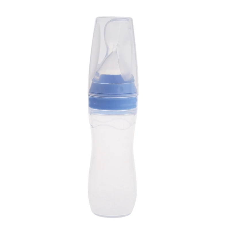 1 шт. пищевая дозирующая ложка для младенцев силиконовые кормления с ложкой кормушка рисовая бутылочка для каши 120 мл - Цвет: Синий
