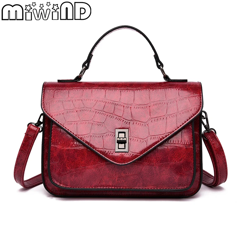 

Women Shoulder Handbags Messenger Bag High Quality PU Leather Retro Stone Pattern Large Capacity Top-handle Bags MIWIND 2019 New