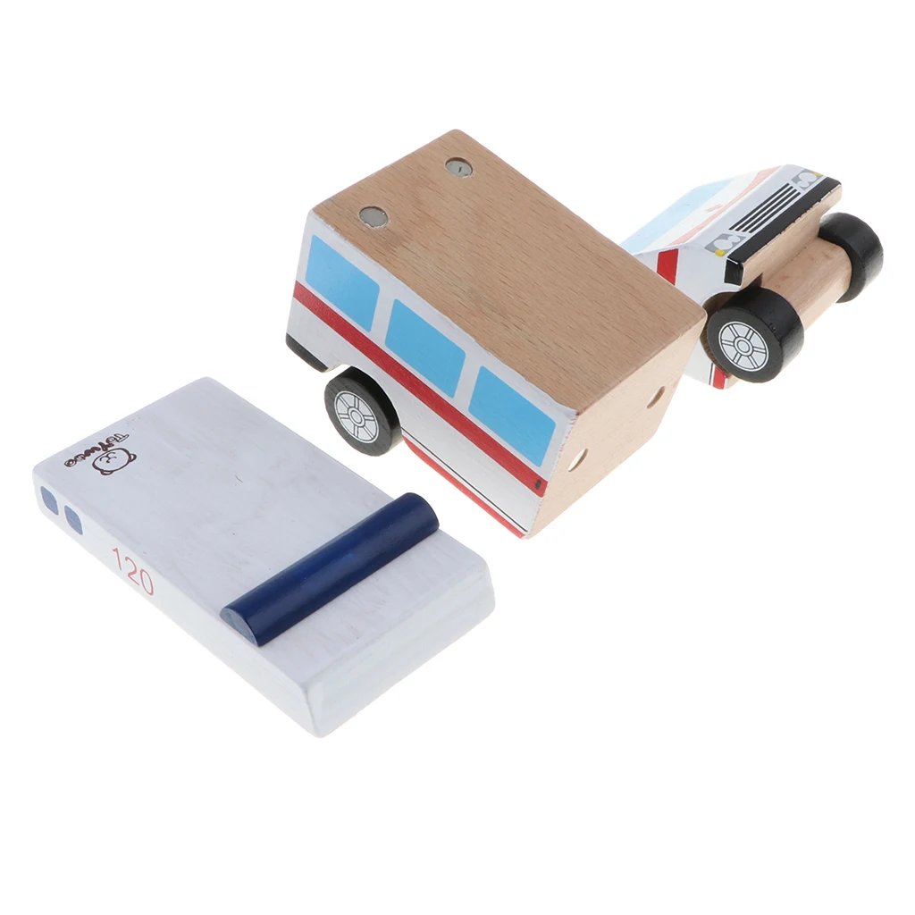 Handmade Wooden Toy Truck Natural Wood Car Model Ambulance Kids Toys