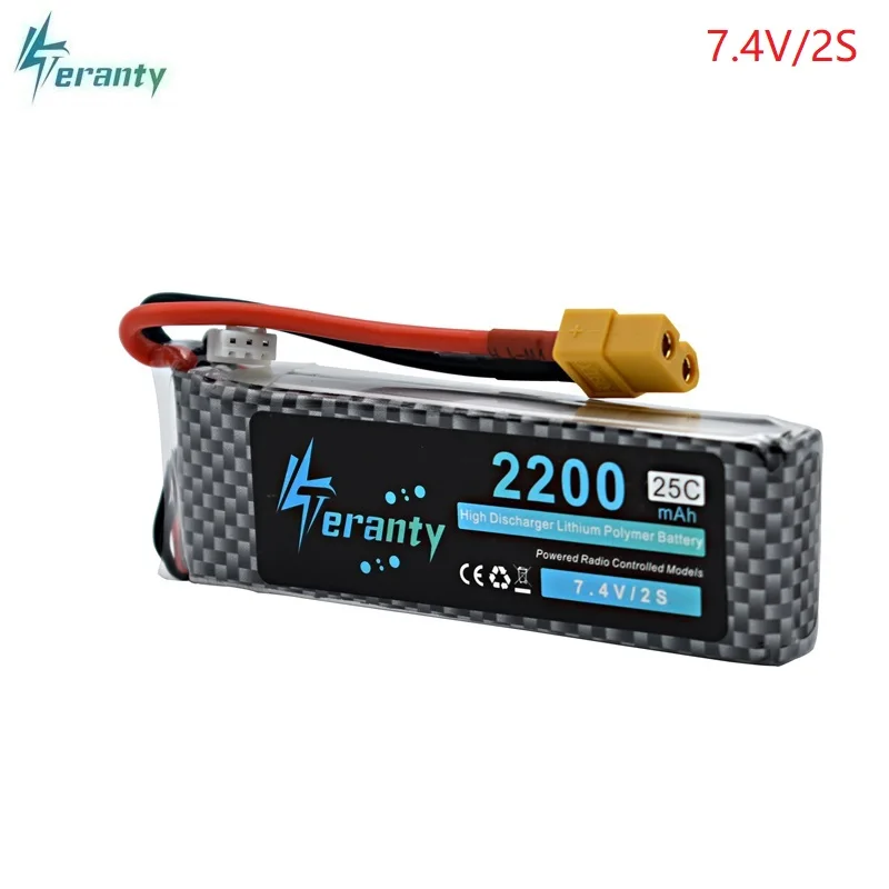 Высокая мощность 2S 7,4 v 2200mAh 25-35C LiPo батарея XT60/T/JST/EC3 разъем 7,4 v перезаряжаемая Lipo батарея для RC автомобиля самолета вертолета - Цвет: XT60