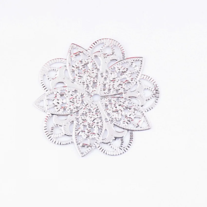 

Free shipping Retail 5Pcs Filigree Connectors Flower Silver Tone Hollow Gift Decoration DIY Findings 4.5X4.5cm F0440