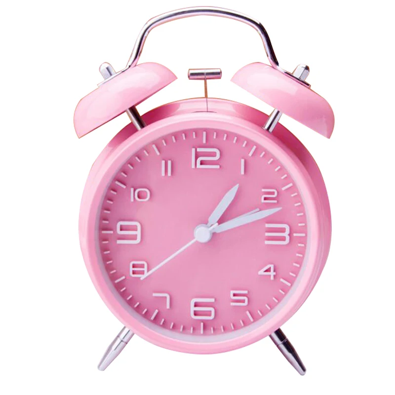 Color Pink 4" Twin Bell Alarm Clock With Stereoscopic Dial, Backlight