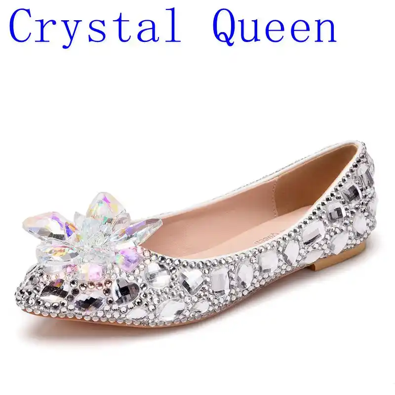 Crystal Queen Crystle Cinderella Shoes Rhinestone Flat Heel Women