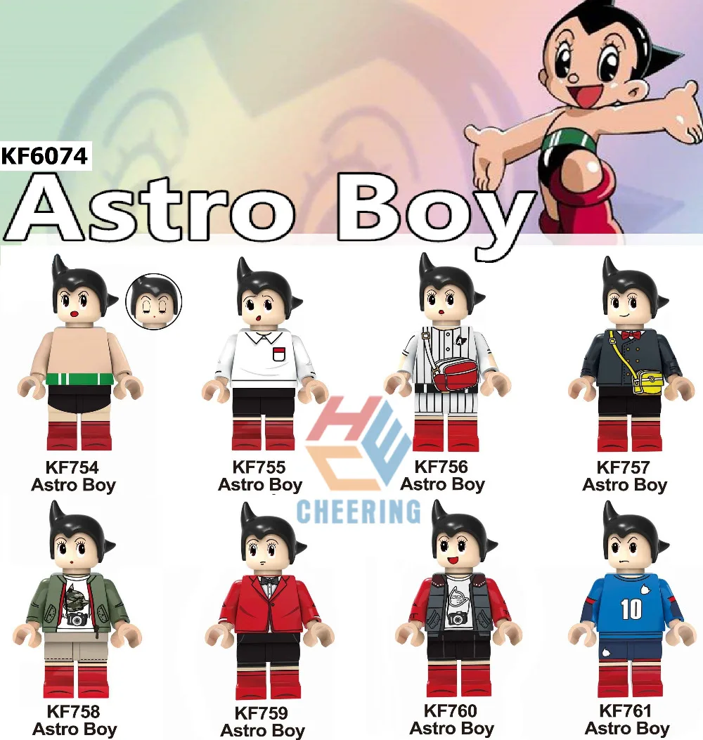 

8Pcs One Set Wholesales Building Blocks Famous Anime Modles Astro Boy Figures Building Bricks Children Toy Kids Gift KF6074