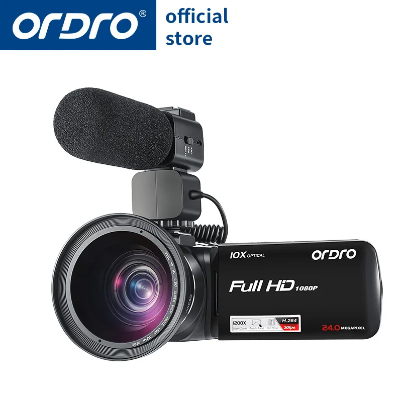 

Ordro HDV-Z82 Video Camera 10X Optical Zoom 24 million pixels Full HD 1080P Camcorder with External Microphone Wide Angle Lens