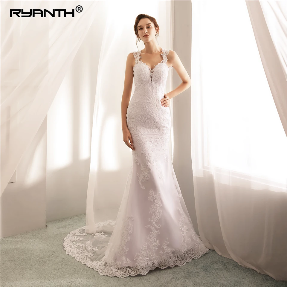 Женское кружевное платье Русалка Boho Vestido De Noiva Пляжное свадебное с открытой