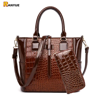 

luxury crocodile trapeze bag women tote bags designer handbags high quality patent leather shoulder bag+Wallet famous brands Bag