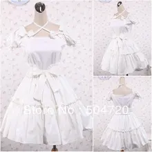 V-1241 Weiß baumwolle Süße Schule Lolita Kleid/viktorianischen kleid Cocktailkleid/halloween-kostüm US6-26 XS-6XL