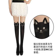 Дизайн кошки, Модные поддельные высокие сексуальные колготки, чулки, черные леггинсы с татуировкой